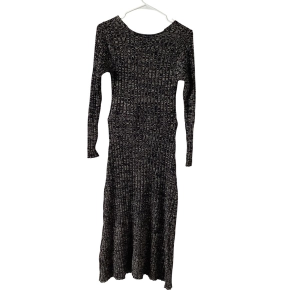 AFRM I Am Brave Ribbed Knit Long Sleeve Cutout Midi Dress Black S/P - Picture 1 of 7